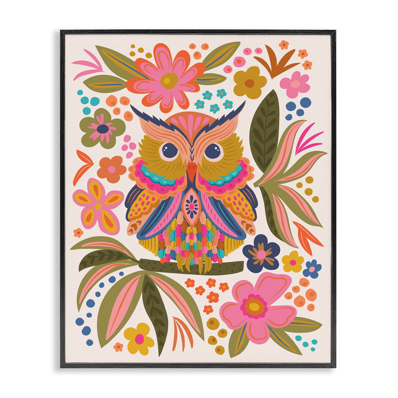 Stupell Industries Eclectic Owl & Flowers Framed Giclee Wall Art Design by Lisa Perry Whitebutton